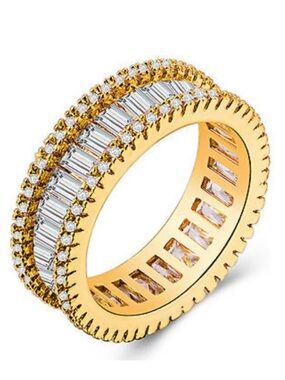 Swarovski Elements Gold Plated 925 Silver Fashion Eternity Baguette Band NEW